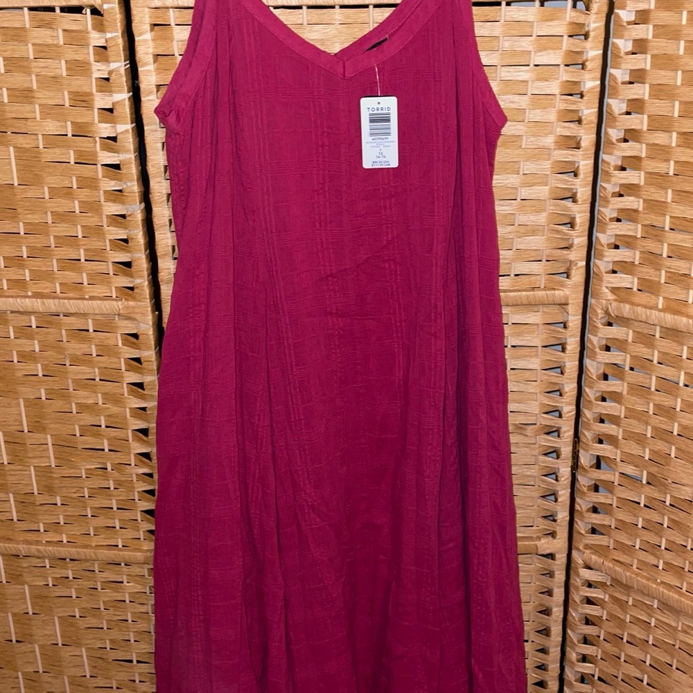 Torrid Red Pink Maxi Sundress with V-Neck Sleeveless Design